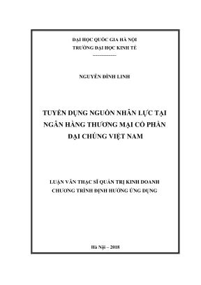 Luận văn thạc sĩ quản trị kinh doanh tuyển dụng nguồn nhân lực tại ngân hàng thương mại cổ phần đại chúng việt nam