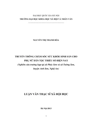 Luận văn thạc sĩ xã hội học truyền trông chăm sóc sức khỏe sinh sản cho phụ nữ dân tộc thiểu số hiện nay nghiên cứu trường hợp tại xã tường sơn và xã phúc sơn huyện anh sơn tỉnh nghệ an