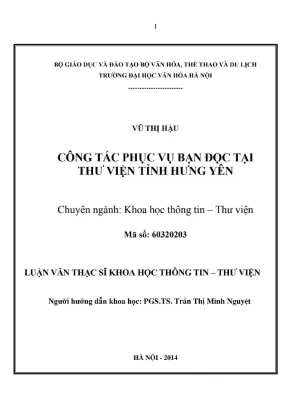 Luận văn thạc sĩ khoa học thông tin thư viện công tác phục vụ bạn đọc tại thư viện tỉnh hưng yên