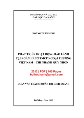 Luận văn thạc sĩ quản trị kinh doanh phát triển hoạt động bảo lãnh tại ngân hàng tmcp ngoại thương việt nam chi nhánh quy nhơn