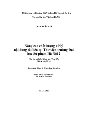 Luận văn thạc sĩ khoa học thư viện nâng cao chất lượng xử lý nội dung tài liệu tại thư viện trường đại học sư phạm hà nội 2