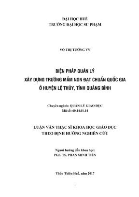 Luận văn thạc sĩ quản lý giáo dục biện pháp quản lý xây dựng trường mầm non đạt chuẩn quốc gia ở huyện lệ thủy tỉnh quảng bình