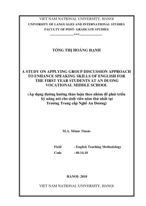 Luận văn thạc sĩ ngôn ngữ học a study on applying group discussion approach to enhanse speaking skills of english for the first year students at an duong vocational middle school