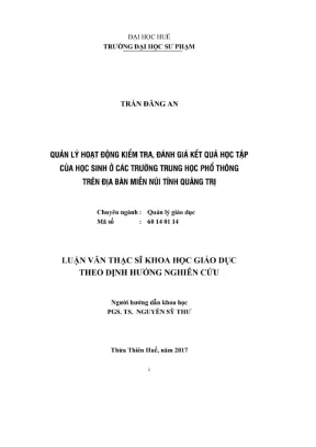 Luận văn thạc sĩ quản lý giáo dục quản lý hoạt động kiểm tra đánh giá kết quả học tập của học sinh ở các trường trung học phổ thông trên địa bàn miền núi tỉnh quảng trị