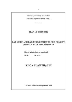 Luận văn thạc sĩ quản trị kinh doanh lập kế hoạch bảo dưỡng thiết bị cho công ty cổ phần phân bón bình điền