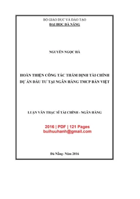 Luận văn thạc sĩ tài chính ngân hàng hoàn thiện công tác thẩm định tài chính dự án đầu tư tại ngân hàng tmcp bản việt