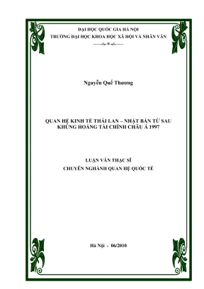 Luận văn thạc sĩ quan hệ quốc tế quan hệ kinh tế thái lan nhật bản từ sau khủng hoảng tài chính châu á 1997