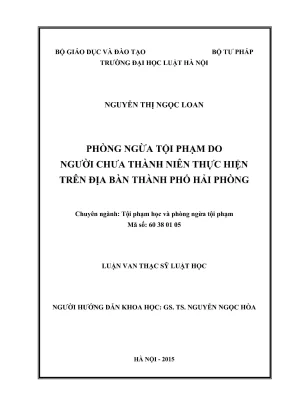Luận văn thạc sĩ luật học phòng ngừa tội phạm do người chưa thành niên thực hiện trên địa bàn thành phố hải phòng