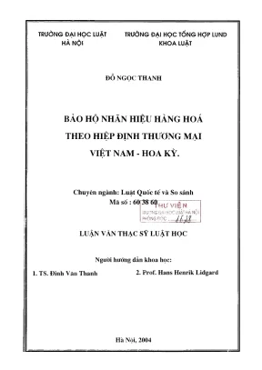 Luận văn thạc sĩ luật học bảo hộ nhãn hiệu hàng hoá theo hiệp định thương mại việt nam hoa kỳ