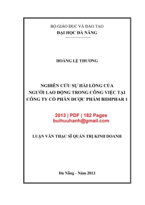 Luận văn thạc sĩ quản trị kinh doanh nghiên cứu sự hài lòng của người lao động trong công việc tại công ty cổ phần dược phẩm bidiphar 1