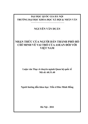 Luận văn thạc sĩ quan hệ quốc tế nhận thức của người dân thành phố hồ chí minh về vai trò của asean đối với việt nam