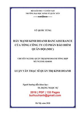 Luận văn thạc sĩ quản trị kinh doanh đẩy mạnh kinh doanh bancassurance của tổng công ty cổ phần bảo hiểm quân đội mic
