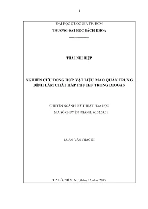 Luận văn thạc sĩ kỹ thuật hóa học nghiên cứu tổng hợp vật liệu mao quản trung bình làm chất hấp phụ h2s trong biogas