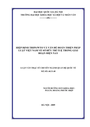 Luận văn thạc sĩ quan hệ quốc tế hiệp định tripswto và vấn đề hoàn thiện pháp luật việt nam về sở hữu trí tuệ trong giai đoạn hiện nay