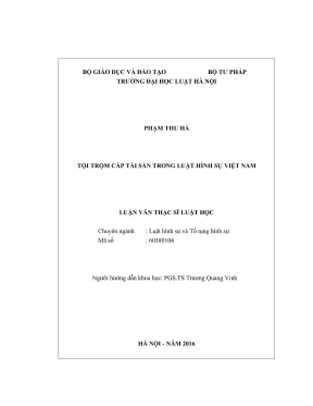 Luận văn thạc sĩ luật học tội trộm cắp tài sản trong luật hình sự việt nam