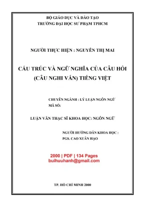 Luận văn thạc sĩ khoa học ngôn ngữ cấu trúc và ngữ nghĩa của câu hỏi câu nghi vấn tiếng việt