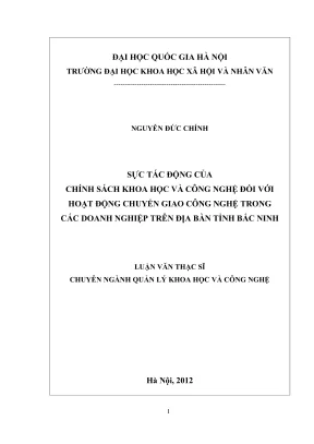 Luận văn thạc sĩ quản lý khoa học và công nghệ sự tác động của chính sách khoa học và công nghệ đối với hoạt động chuyển giao công nghệ trong các doanh nghiệp trên địa bàn tỉnh bắc ninh