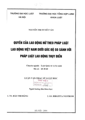 Luận văn thạc sĩ luật học quyền của lao động nữ theo pháp luật lao động việt nam dưới góc độ so sánh với pháp luật lao động thụy điển