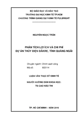 Luận văn thạc sĩ kinh tế phân tích lợi ích và chi phí dự án thủy điện đăkre tỉnh quảng ngãi