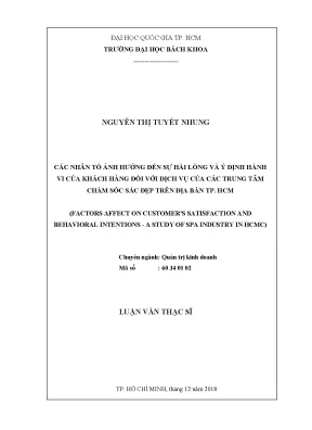 Luận văn thạc sĩ quản trị kinh doanh các nhân tố ảnh hưởng đến sự hài lòng và ý định hành vi của khách hàng đối với dịch vụ của các trung tâm chăm sóc sắc đẹp trên địa bàn tp hcm