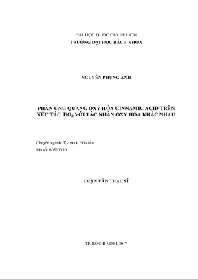 Luận văn thạc sĩ kỹ thuật hóa dầu phản ứng quang oxy hóa cinnamic acid trên xúc tác tio2 với tác nhân oxy hóa khác nhau