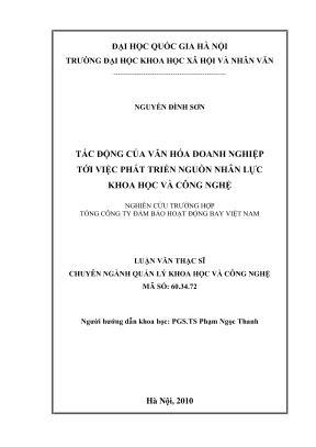Luận văn thạc sĩ quản lý khoa học và công nghệ tác động của văn hóa doanh nghiệp tới việc phát triển nguồn nhân lực khoa học và công nghệ