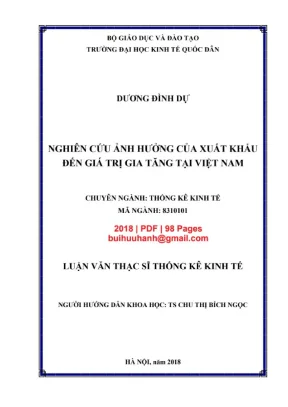 Luận văn thạc sĩ kinh tế học nghiên cứu ảnh hưởng của xuất khẩu đến giá trị gia tăng tại việt nam