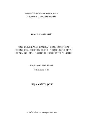 Luận văn thạc sĩ vật lý kỹ thuật ứng dụng laser bán dẫn công suất thấp trong điều trị phục hồi trí nhớ ở người bị tai biến mạch máu não đã được điều trị phục hồi