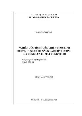Luận văn thạc sĩ kỹ thuật cơ khí nghiên cứu tính toán chiến lược sinh đường dụng cụ để nâng cao chất lượng gia công của bề mặt cong tự do