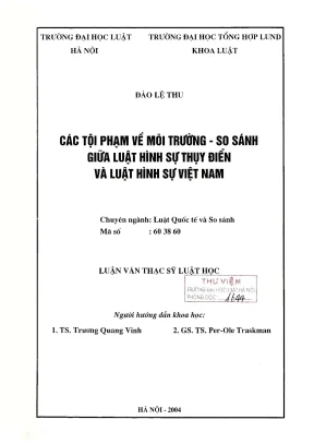 Luận văn thạc sĩ luật học các tội phạm về môi trường so sánh giữa luật hình sự thụy điển và luật hình sự việt nam