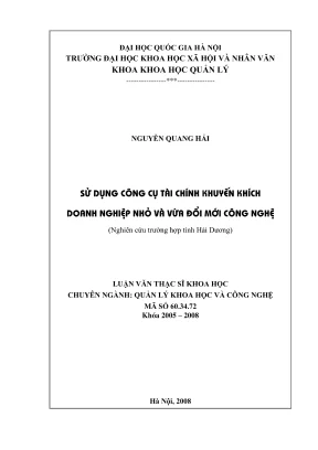 Luận văn thạc sĩ quản lý khoa học và công nghệ sử dụng công cụ tài chính khuyến khích doanh nghiệp nhỏ và vừa đổi mới công nghệ