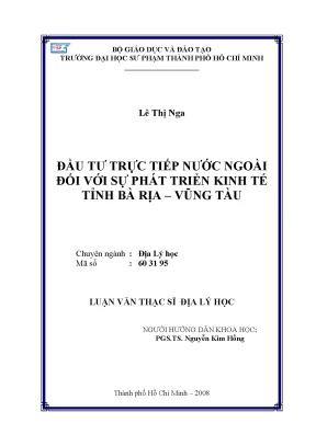 Luận văn thạc sĩ địa lý học đầu tư trực tiếp nước ngoài đối với sự phát triển kinh tế tỉnh bà rịa vũng tàu