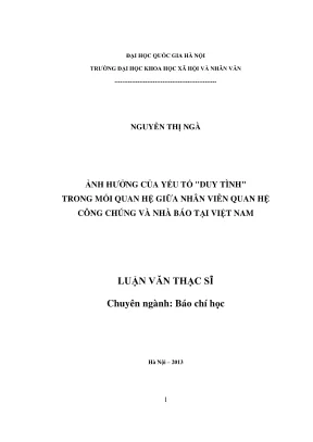 Luận văn thạc sĩ báo chí học ảnh hưởng của yếu tố duy tình trong mối quan hệ giữa nhân viên quan hệ công chúng và nhà báo tại việt nam