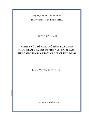 Luận án tiến sĩ công nghệ thực phẩm nghiên cứu đề xuất mô hình lựa chọn thực phẩm của người việt nam bằng cách tiếp cận giữa sản phẩm và người tiêu dùng