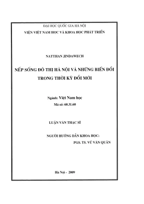 Luận văn thạc sĩ việt nam học nếp sống đô thị hà nội và những biến đổi trong thời kỳ đổi mới