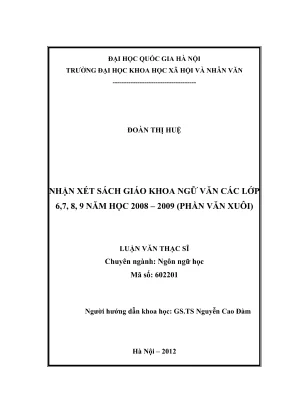 Luận văn thạc sĩ ngôn ngữ học nhận xét sách giáo khoa ngữ văn các lớp 6 7 8 9 năm học 2008 2009 phần văn xuôi