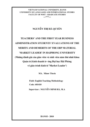 Luận văn thạc sĩ ngôn ngữ học teachers and the first year business administration students evaluations of the merits and demerits of the ebp material market leader in hai phong university