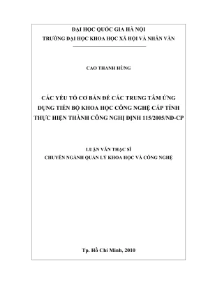 Luận văn thạc sĩ quản lý khoa học và công nghệ các yếu tố cơ bản để các trung tâm ứng dụng tiến bộ khoa học công nghệ cấp tỉnh thực hiện thành công nghị định 1152005nđcp