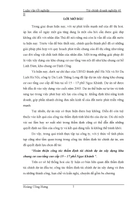 Luận văn tốt nghiệp hoàn thiện công tác thẩm định tài chính dự án xây dựng khu chung cư cao tầng cao cấp 15 17 phố ngọc khánh
