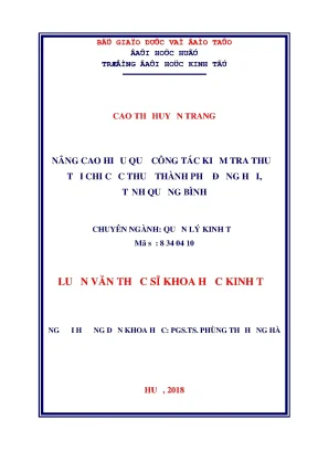 Luận văn thạc sĩ khoa học kinh tế nâng cao hiệu quả công tác kiểm tra thuế tại chi cục thuế thành phố đồng hới tỉnh quảng bình