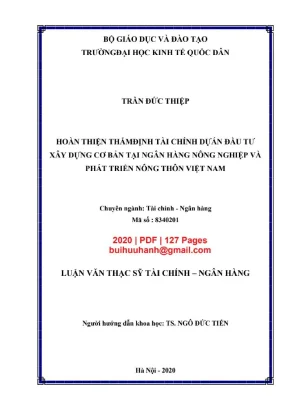 Luận văn thạc sĩ tài chính ngân hàng hoàn thiện thẩm định tài chính dự án đầu tư xây dựng cơ bản tại ngân hàng nông nghiệp và phát triển nông thôn việt nam