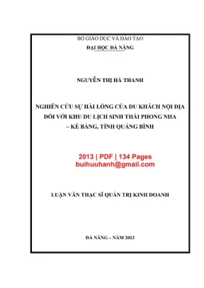 Luận văn thạc sĩ quản trị kinh doanh nghiên cứu sự hài lòng của du khách nội địa đối với khu du lịch sinh thái phong nha kẻ bàng tỉnh quảng bình