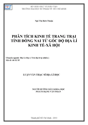 Luận văn thạc sĩ địa lý học phân tích kinh tế trang trại tỉnh đồng nai từ góc độ địa lí kinh tế xã hội