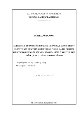Luận văn thạc sĩ địa kỹ thuật xây dựng nghiên cứu tương quan giữa sức chống cắt không thoát nước từ kết quả thí nghiệm trong phòng và thí nghiệm hiện trường của lớp sét mềm bão hòa nước ở khu vực thủ thiêm quận 2 thành phố hồ chí minh