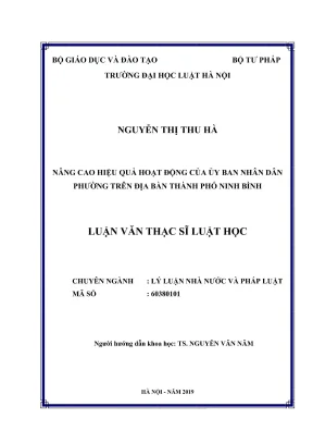Luận văn thạc sĩ luật học nâng cao hiệu quả hoạt động của ủy ban nhân dân phường trên địa thành phố ninh bình