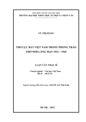 Luận văn thạc sĩ văn học thơ lục bát việt nam trong phong trào thơ mới lãng mạn 19321945