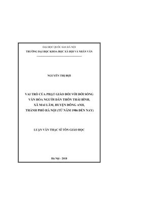 Luận văn thạc sĩ tôn giáo học vai trò của phật giáo đối với đời sống văn hóa người dân thôn thái bình xã mai lâm huyện đông anh thành phố hà nội từ 1986 đến nay