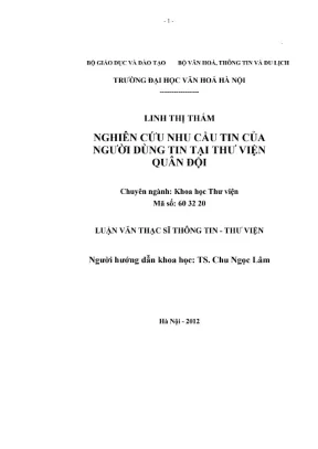 Luận văn thạc sĩ thông tin thư viện nghiên cứu nhu cầu tin của người dùng tin tại thư viện quân đội