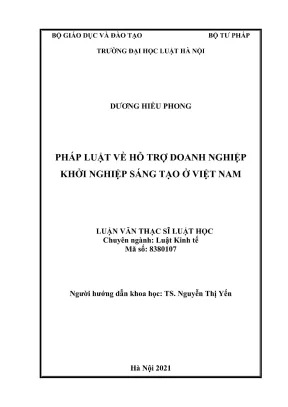 Luận văn thạc sĩ luật học pháp luật về hỗ trợ doanh nghiệp khởi nghiệp sáng tạo ở việt nam
