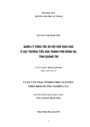 Luận văn thạc sĩ quản lý giáo dục quản lý công tác xã hội hóa giáo dục ở các trường tiểu học thành phố đông hà tỉnh quảng trị